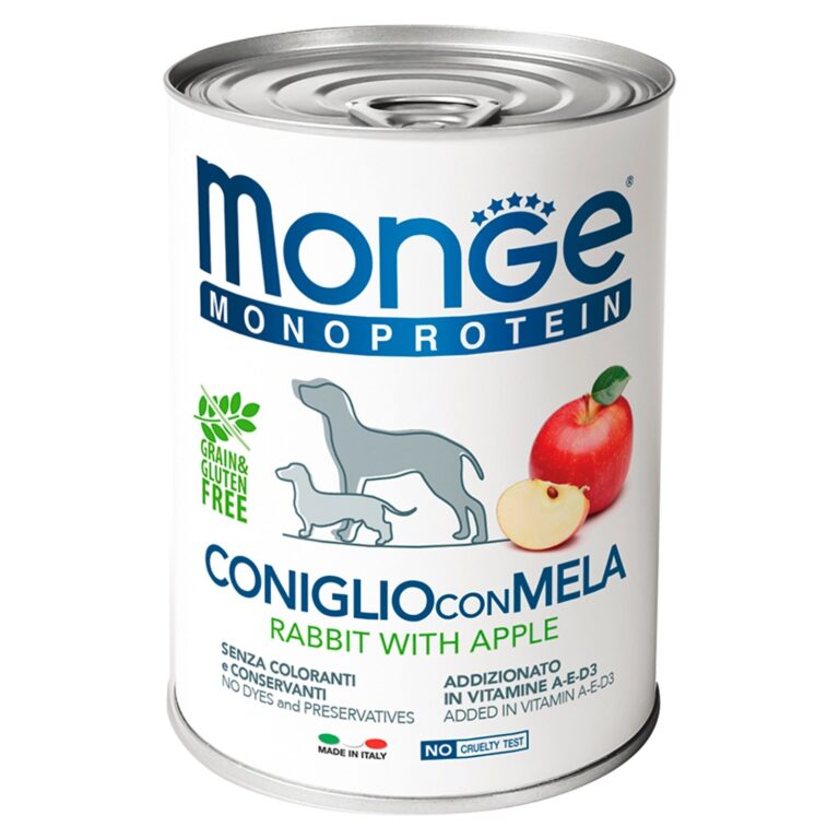 Monge Dog Monoprotein Fruits Canned Dog Pate Rabbit With Apple 400g 24 Pcs